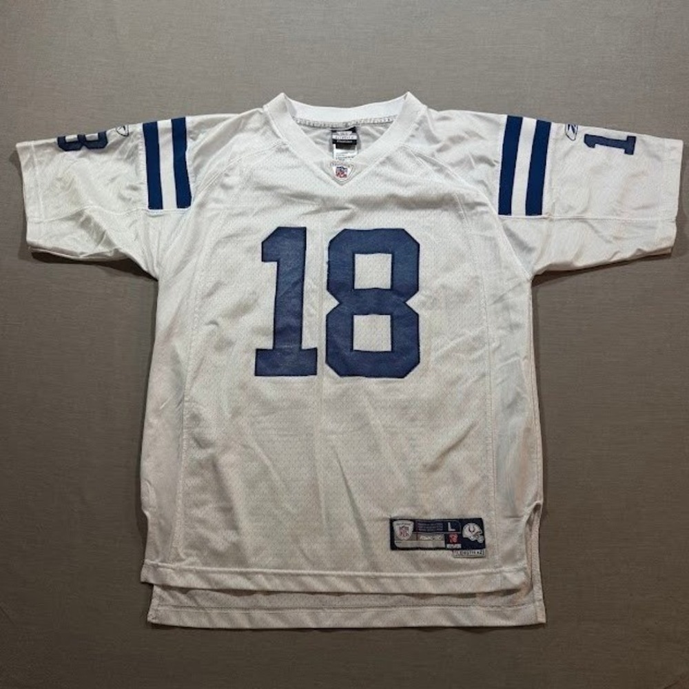 Reebok Indianapolis Colts #18 Peyton Manning NFL Jersey Boys L White Helmet Tag‎